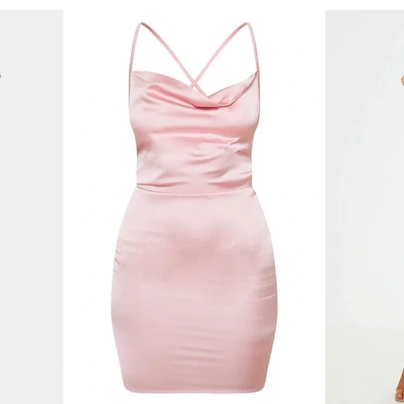 knee length dresses for ladies Hot Pink Notch Neck Bodycon Satin Mini Dress